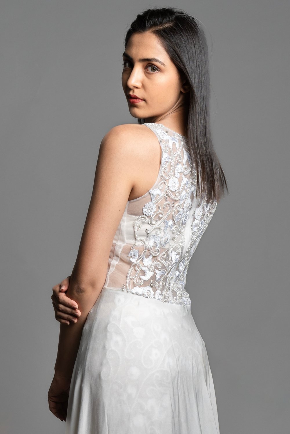 Bodycon Flared Slit Gown, side view