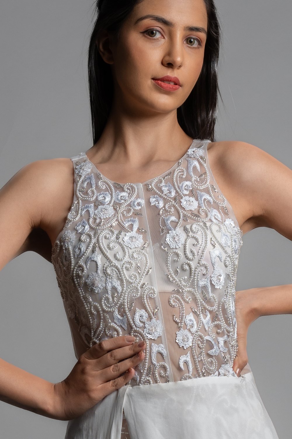 Bodycon Flared Slit Gown, back view