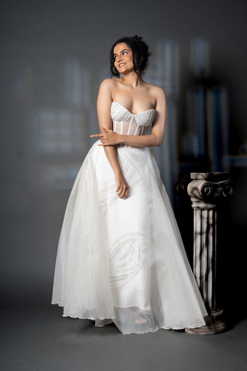 The Corset Tube Flaired Gown, side view