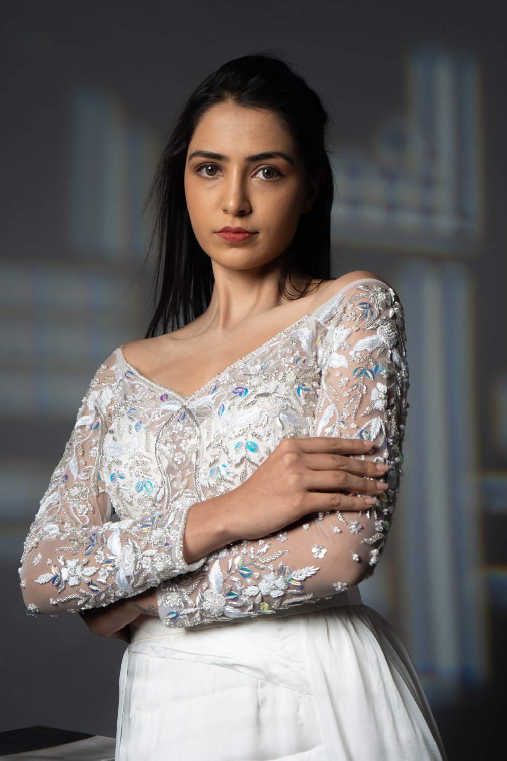 Dropped Shoulder Detached Flaired Gown, side view
