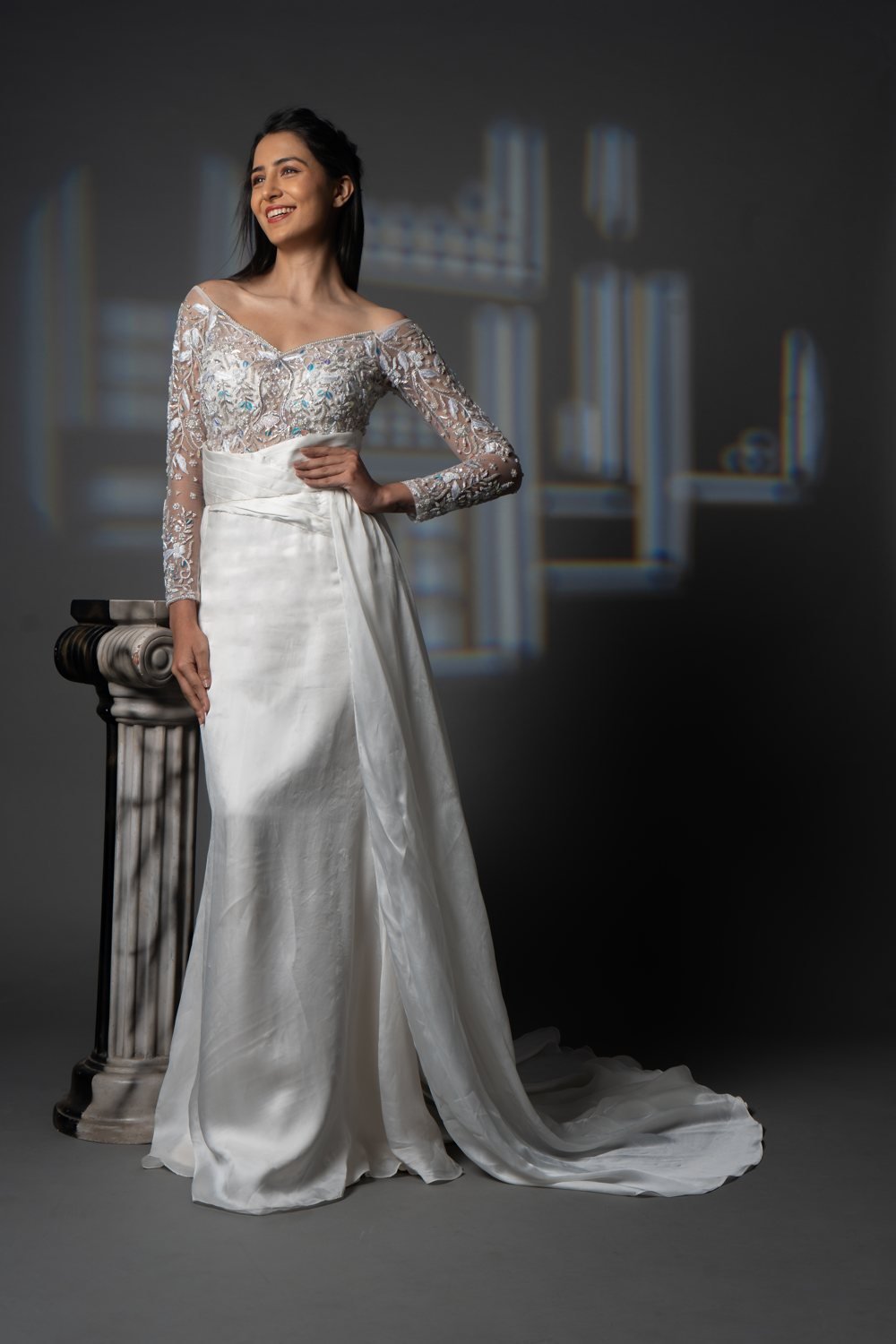 Dropped Shoulder Detached Flaired Gown, back view