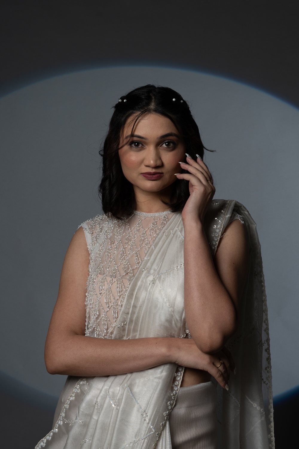Grey Sheer Saree, side view