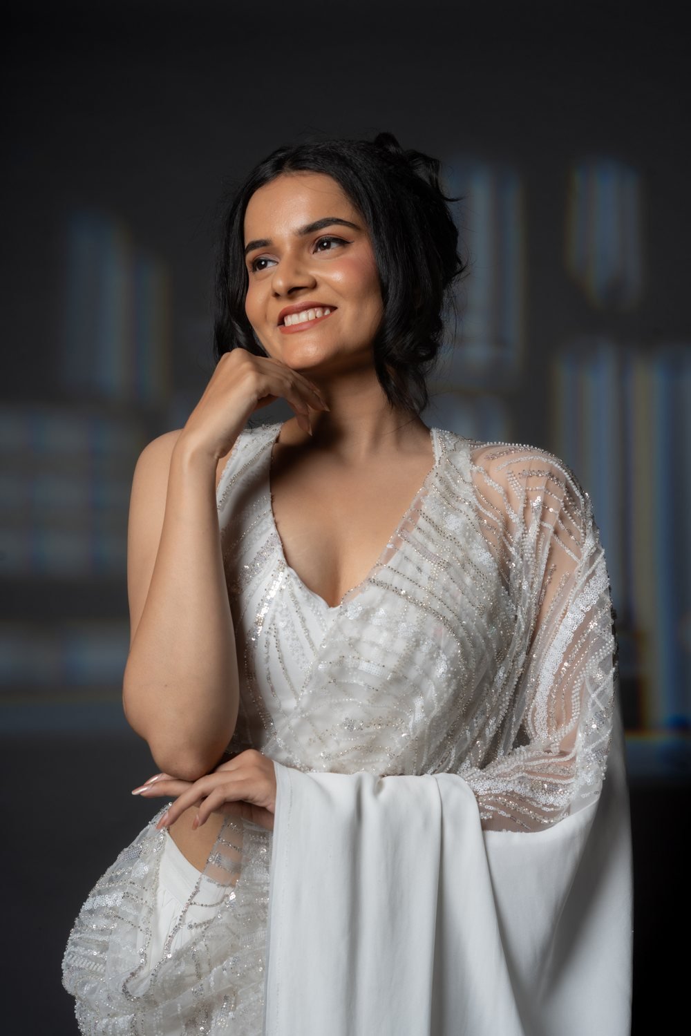 Pre Pleated Handworked Saree, side view