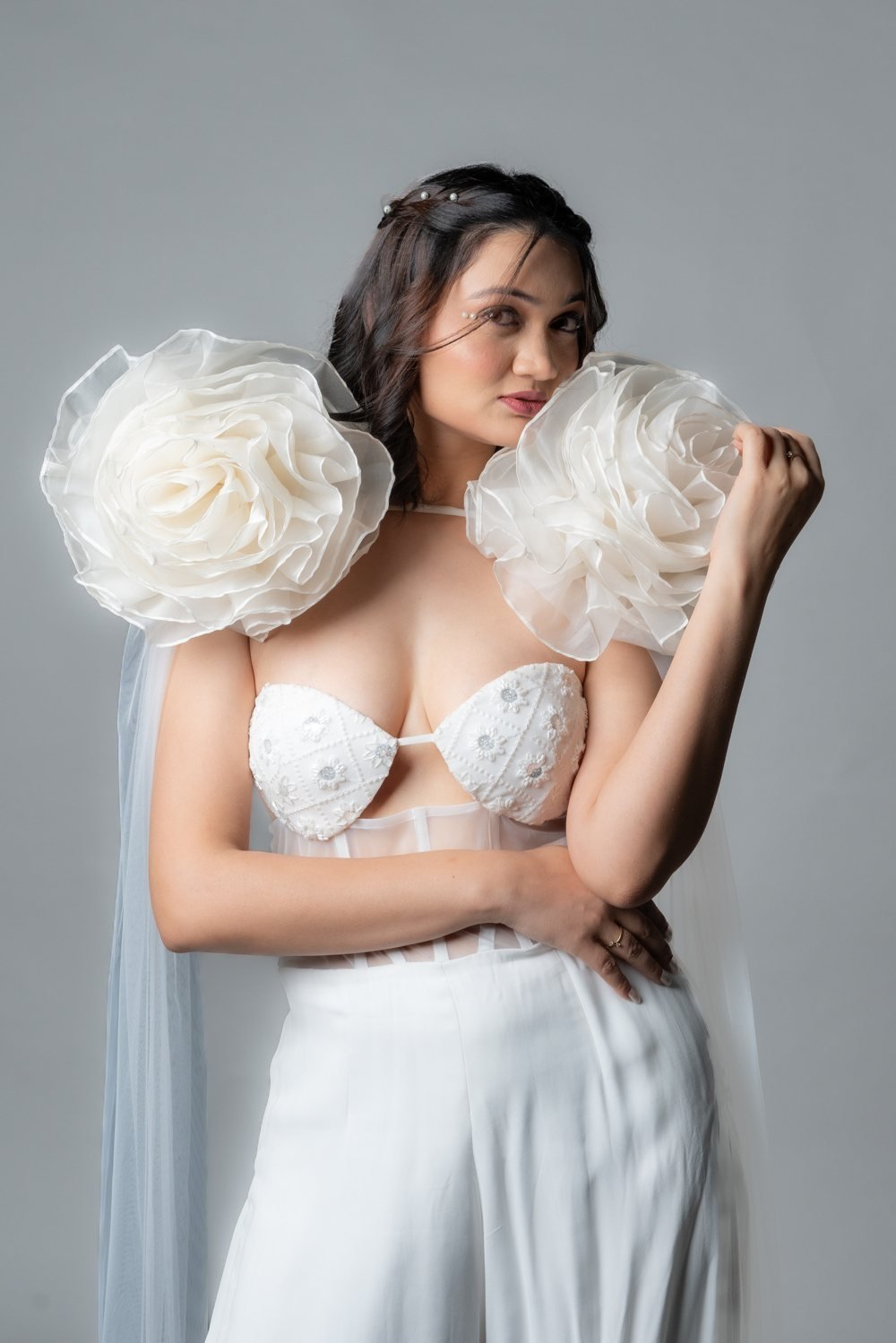 Shoulder Flower Jumpsuit, back view