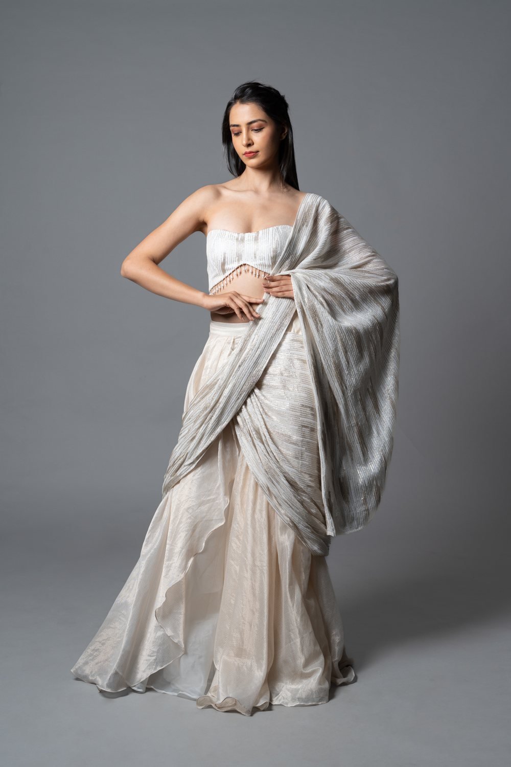 Skirt Saree with Sequins Palla, back view