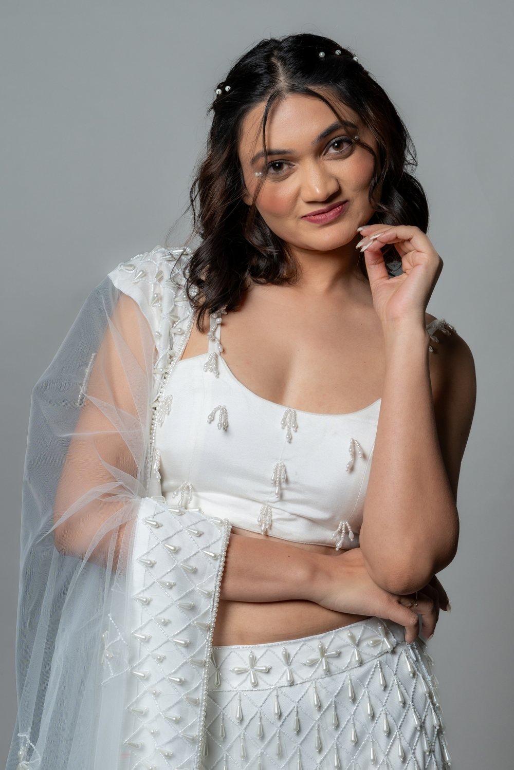 Hand-embroidered western lehenga with beadwork and sequins