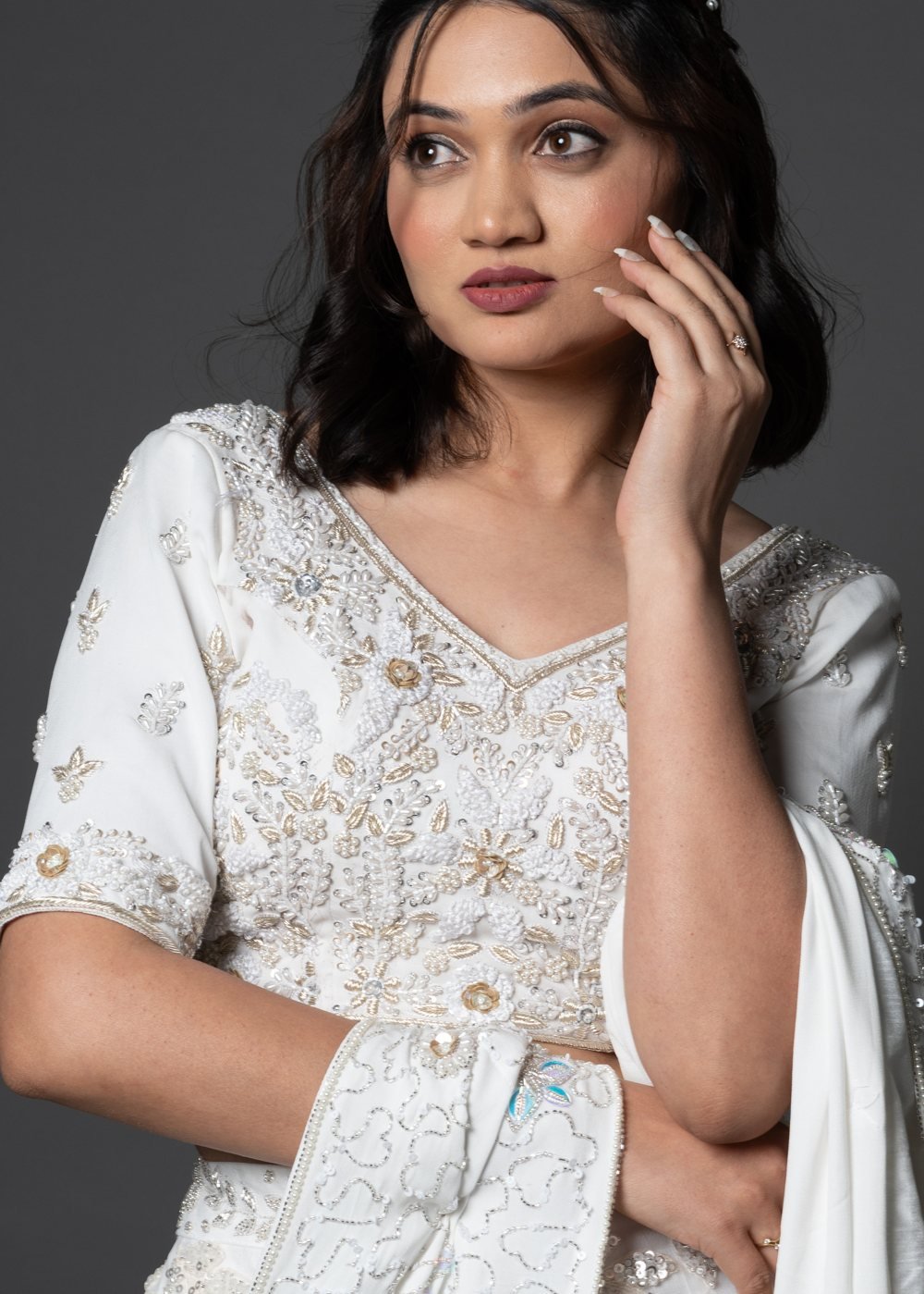 White Elegant Lehenga, side view