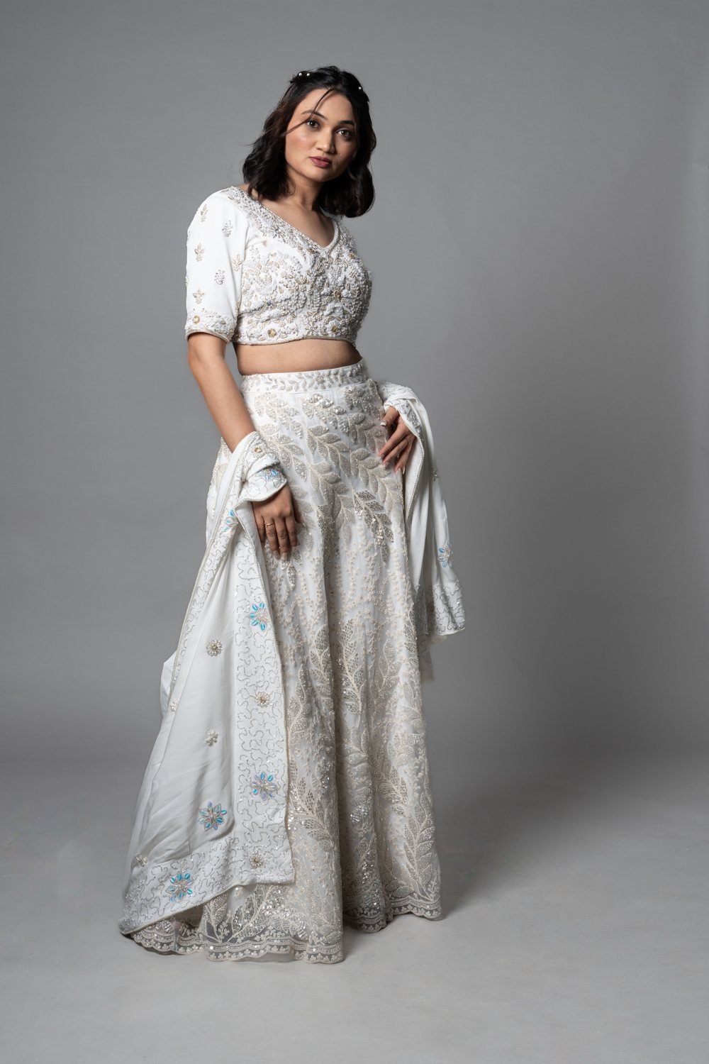 White Elegant Lehenga, back view
