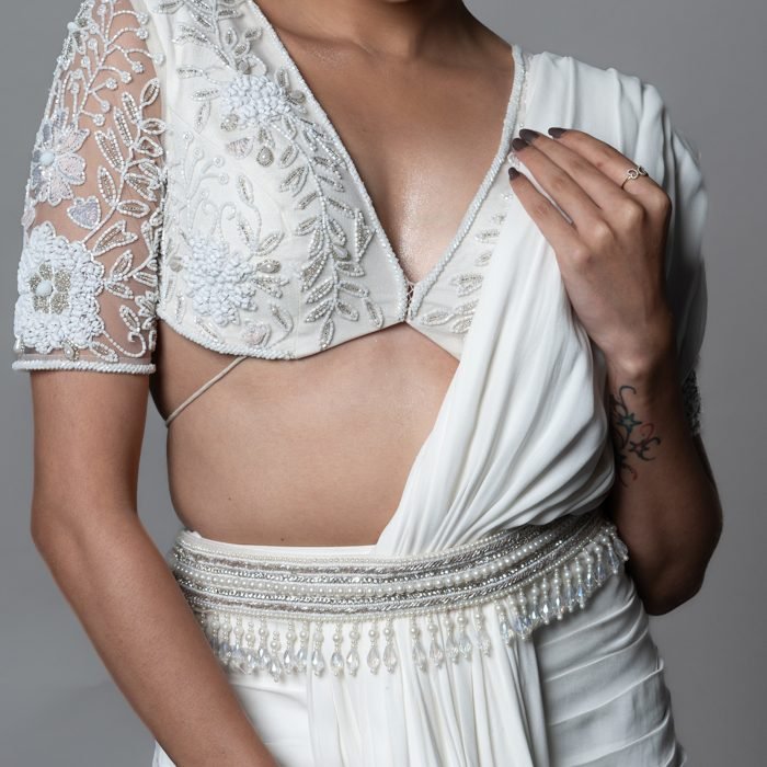 Close-up of embroidered bodice detail