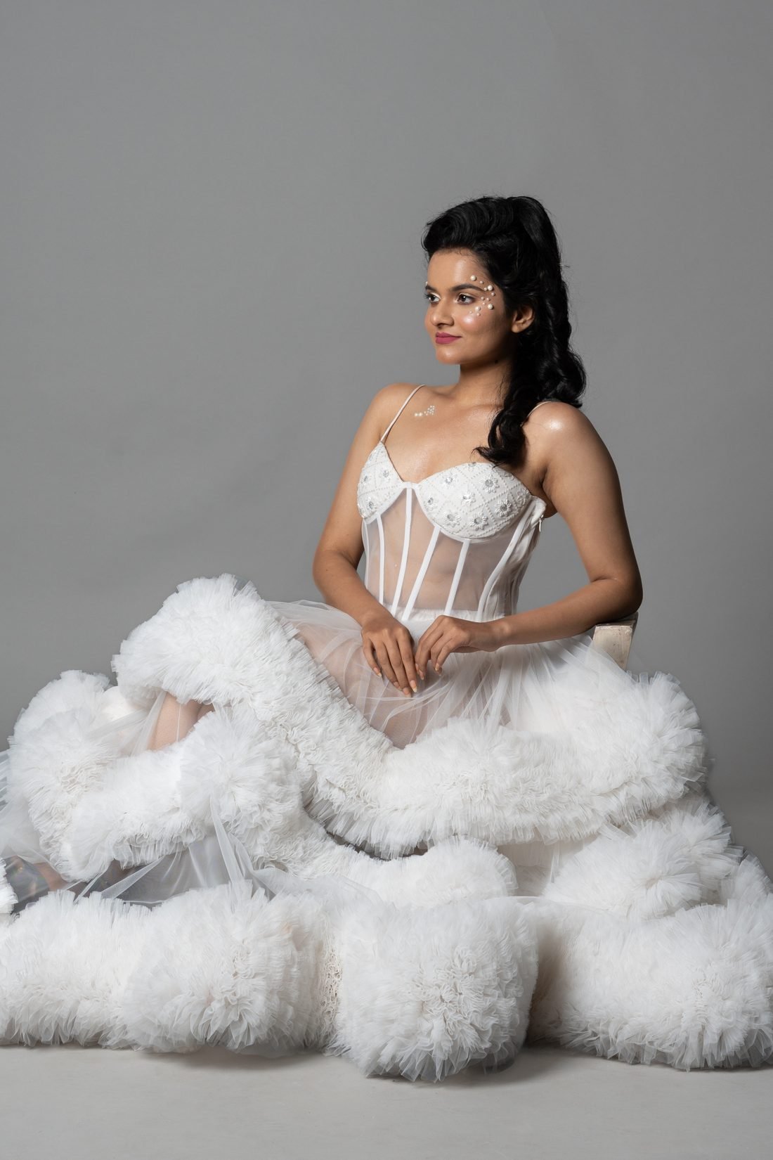 The Layered Corset Gown — corset bodice under cascading net