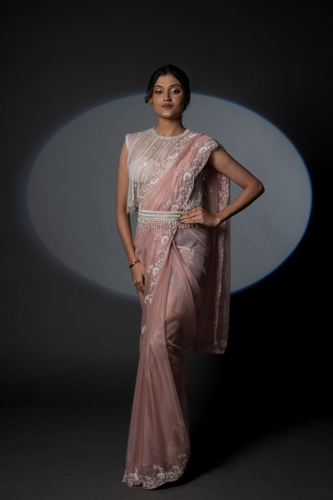 Delicate Pink Saree with a hand-worked blouse
